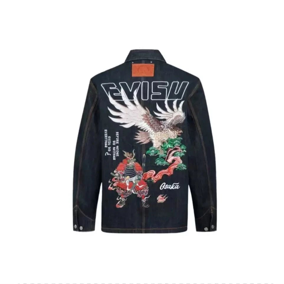 Evisu Hoodie Top Version Eagle and Warrior Letter Embroidery Denim Jacket Casual Men and Women Loose Long Sleeve Denim Clothing Fashion