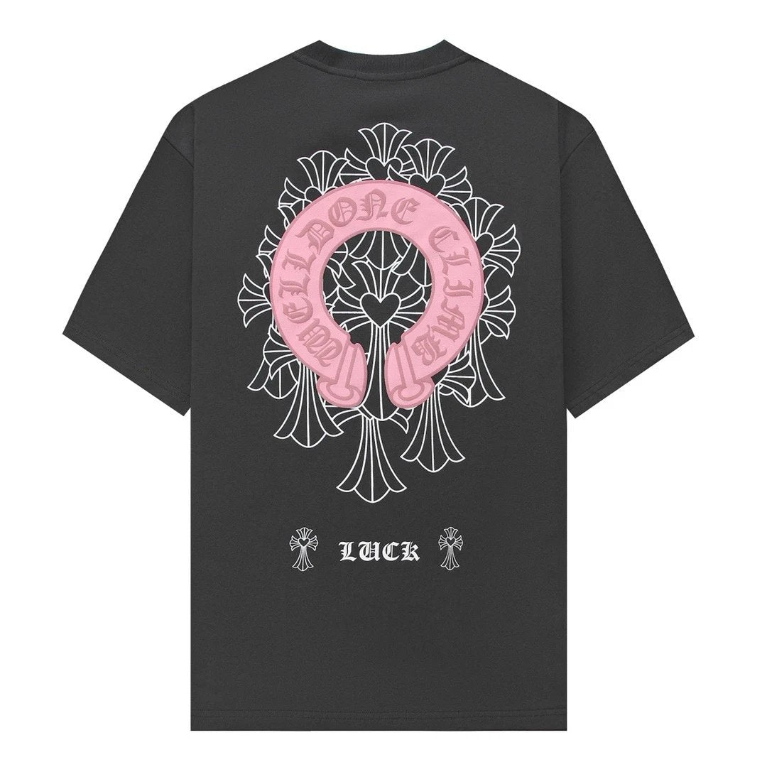 Chrome Hearts T-shirt Classic Style Horseshoe Velvet Print logo round Neck Short Sleeve25ss New Pure Cotton Unisex Style T T-shirt OS Loose Fit Base Shirt Short Sleeve Top T-Shirt