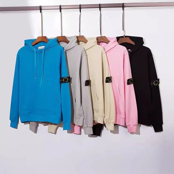 Stone Island Hoodie European and American Fashion Brand Autumn and Winter New Armband Terry Solid Color Long Sleeve Men and Women Same Style Couple Figure Flattering Hoodie