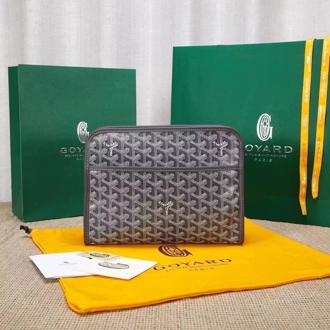 Goyard Bag Top version Original Single Zipper Wash Bag Clutch Unisex Men's and Women's Bags with Imported First Layer Cowhide Clutch