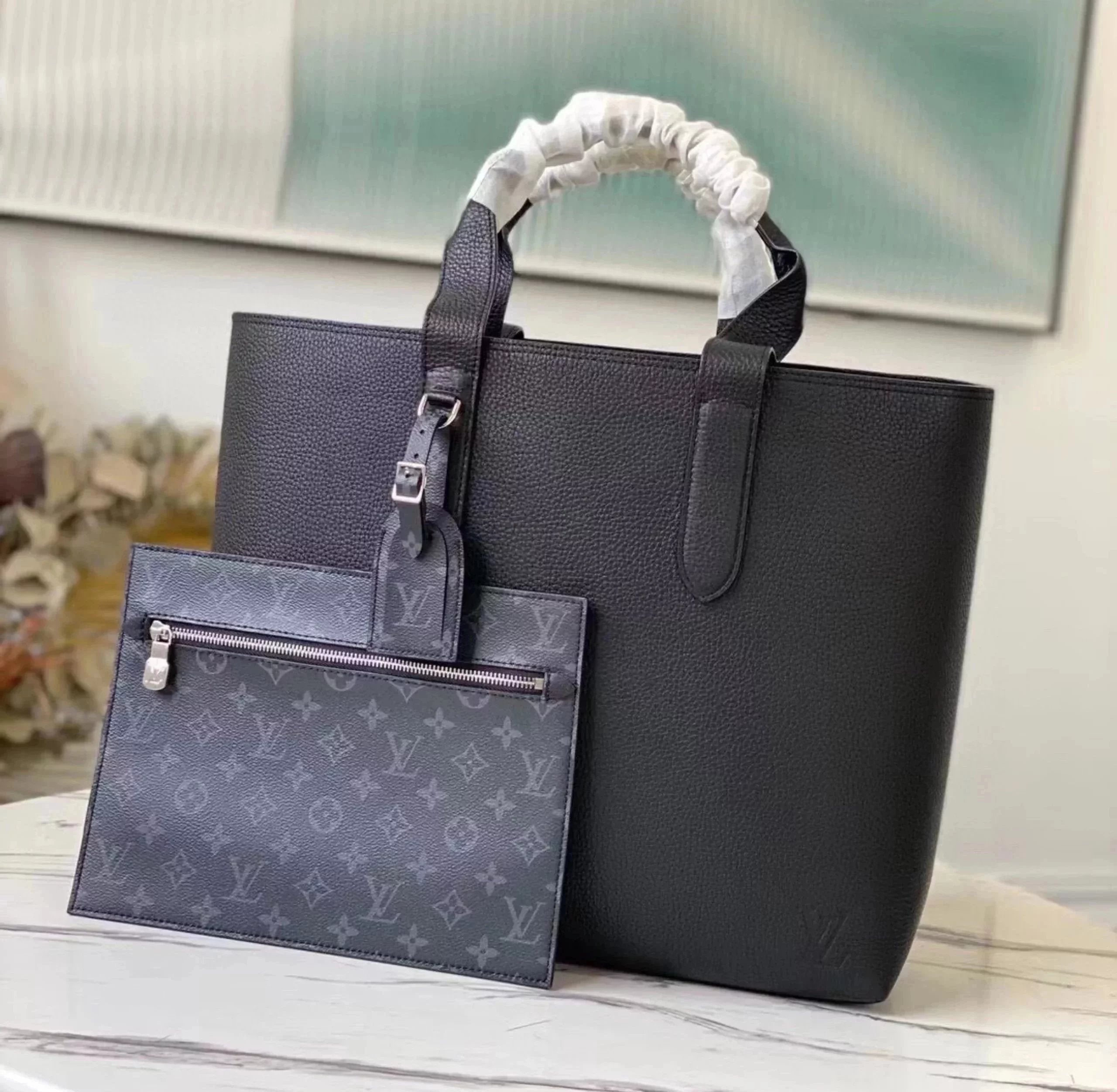 Louis Vuitton LV briefcase Top version 【Original Leather】21New M52817Black Litchi Pattern Men's Two-in-One Mother and Child Bag Full Leather Briefcase Series CabasVoyage Handbag Shoulder Handbag tote Tote Bag Shopping Bag Men's and Women's Bags