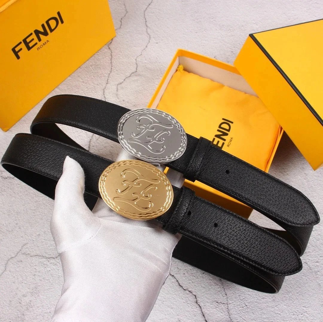 FENDI Belt Top version Belt Men's and Women's Belt Italy Imported Cowhide Leather Pure Original Leather Women's Belt Smooth Buckle Man's Belt f Home Belt3.5Centimeter Wide