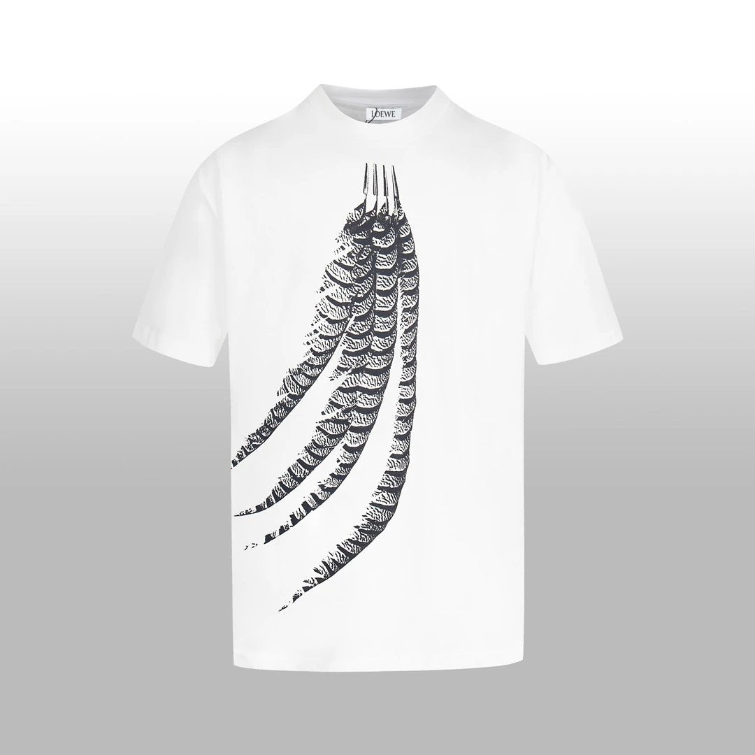 LOEWE T-shirt Feather Print on the Chest logo round Neck Short Sleeve25ss New pure cotton T Unisex T-Shirt OS Loose Fit Base Shirt Top Half Sleeve T-Shirt