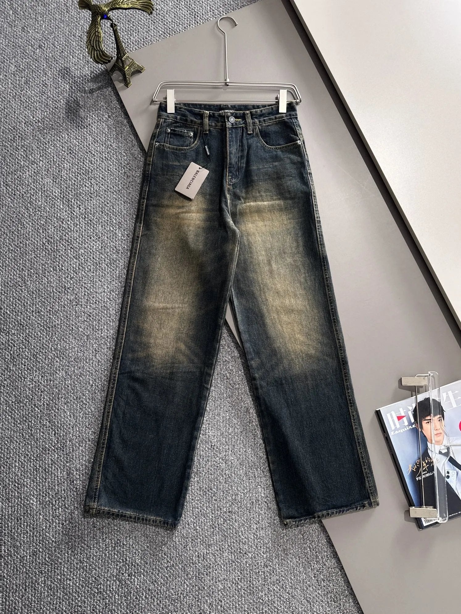 Balenciaga Jeans 25ss Spring Summer New Ripped Patchwork Double B Straight Leg Jeans Unisex Long Pants