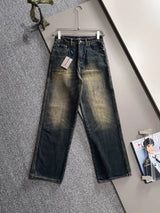 Balenciaga Jeans 25ss Spring Summer New Ripped Patchwork Double B Straight Leg Jeans Unisex Long Pants