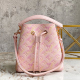 Louis Vuitton LV Women's Bag Top version 【New Original Leather】M46581Mini Bucket Bag Series neonoebb Handbag Small Bucket Shoulder Crossbody Handbag24Spring and Summer New Color Taro Purple Cream Blue Matcha Green nano Small bucket bag M24048M45716M45709