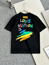 Louis Vuitton LV T-shirt Front and Back Hand-Painted Colorful Letter Print logo round Neck Short Sleeve25ss New Pure Cotton Unisex Style T T-shirt OS Loose Fit Base Shirt Half Sleeve T-Shirt Top Half Sleeve