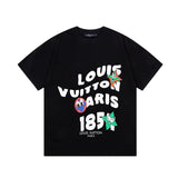 Louis Vuitton LV T-shirt Chest1854Cartoon Doodle Letter Print logo round Neck Short Sleeve25ss New pure cotton T Unisex T-Shirt OS Drop Shoulder Loose Fit Base Shirt Top T-Shirt Short Sleeve