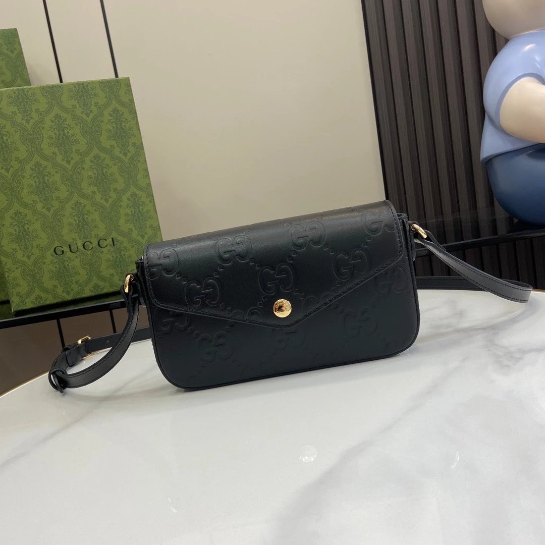 Gucci Women's Bag Top version 【Super Original Leather】24S New Product Ophidia Series Mini Handbag Six-Color Embossed Original Leather mini Small Bag Envelope Package Mobile Phone Bag Wallet Messenger Bag Shoulder Bag Mini Small Bag Women's Bag21cm Model：7