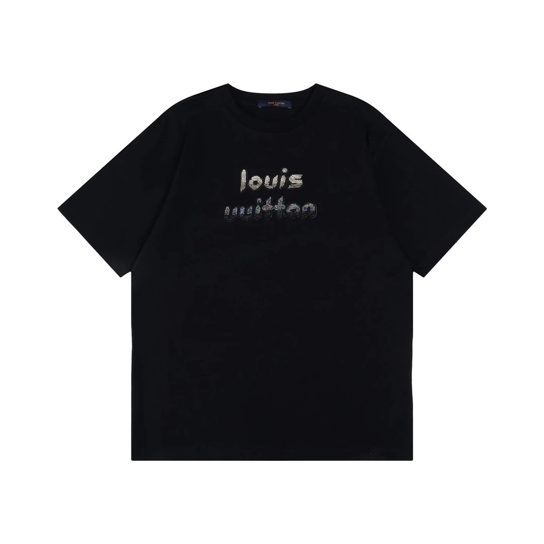 Louis Vuitton LV T-shirt Chest Beaded Letter Embroidery logo round Neck Short Sleeve25ss New Pure Cotton Unisex Style T Casual T-Shirt Base Layer Shirt OS Loose Fit Half Sleeve Top Plus Size