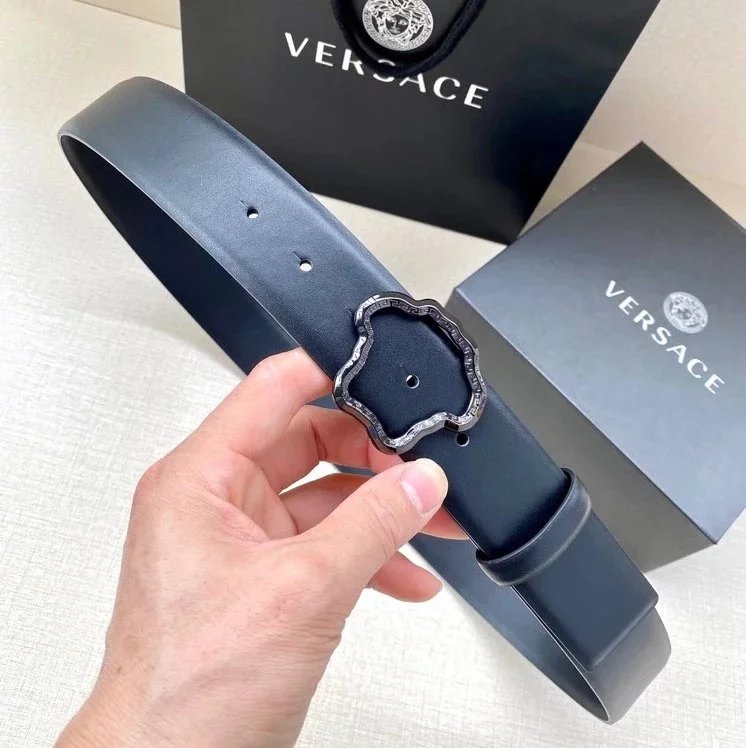 VERSACE Belt Top version New Belt Hollow Buckle Letters Men's First Layer Cowhide Business Casual Belt