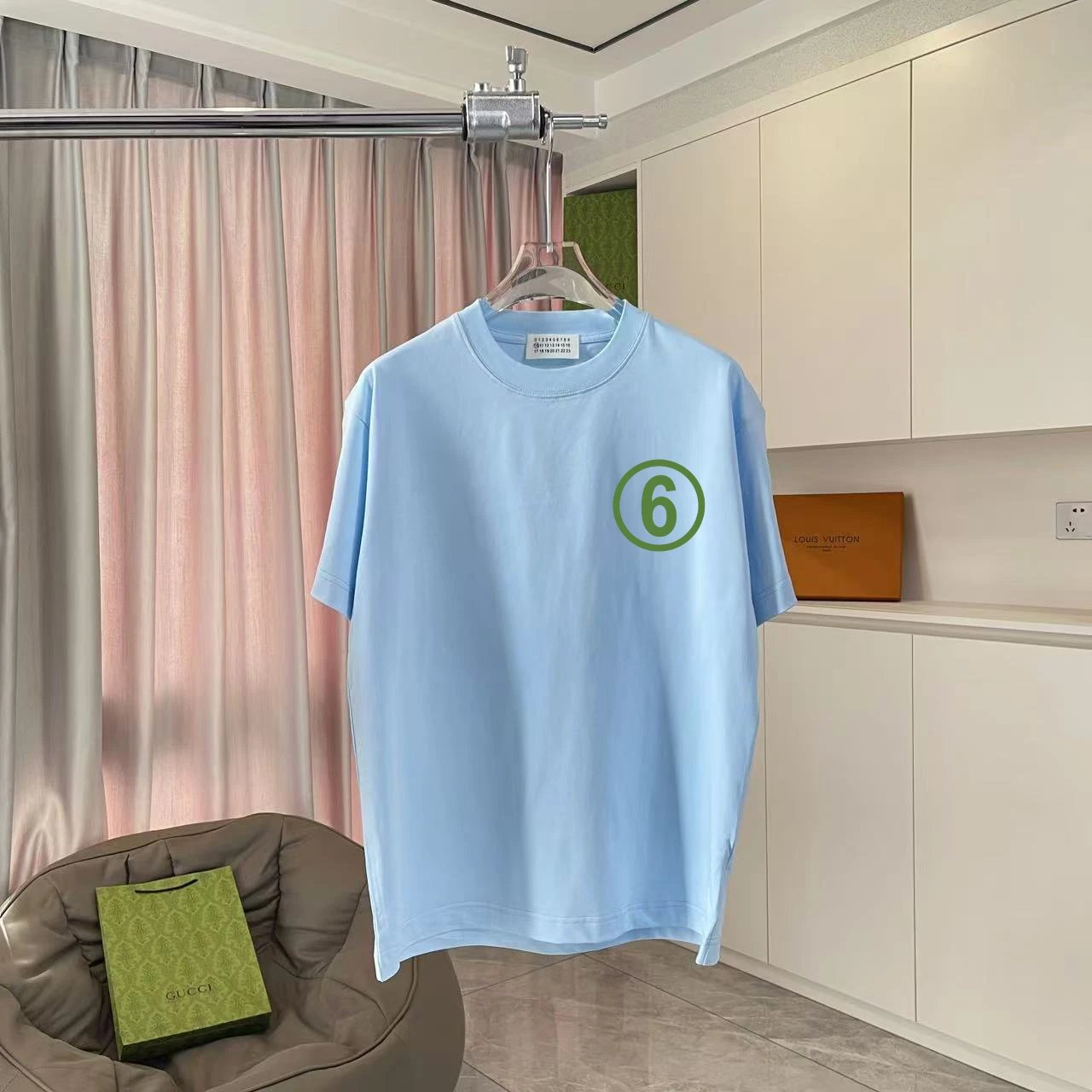 Maison Margiela T-shirt Green number on chest6Printing logo round Neck Short Sleeve25ss New Pure Cotton Unisex Style T T-shirt OS Loose Fit Base Shirt Top Half Sleeve T-Shirt