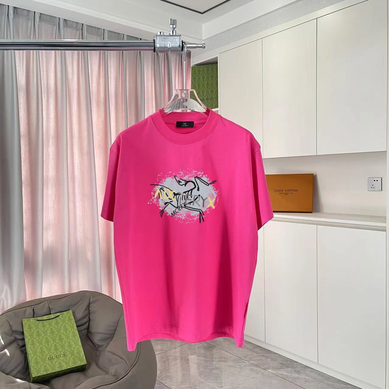 Arc'teryx T-shirt Chest Money Personality Skeleton Pattern Print logo round Neck Short Sleeve25ss New Pure Cotton Unisex Style T T-shirt OS Loose Fit Base Shirt Top Half Sleeve T-Shirt