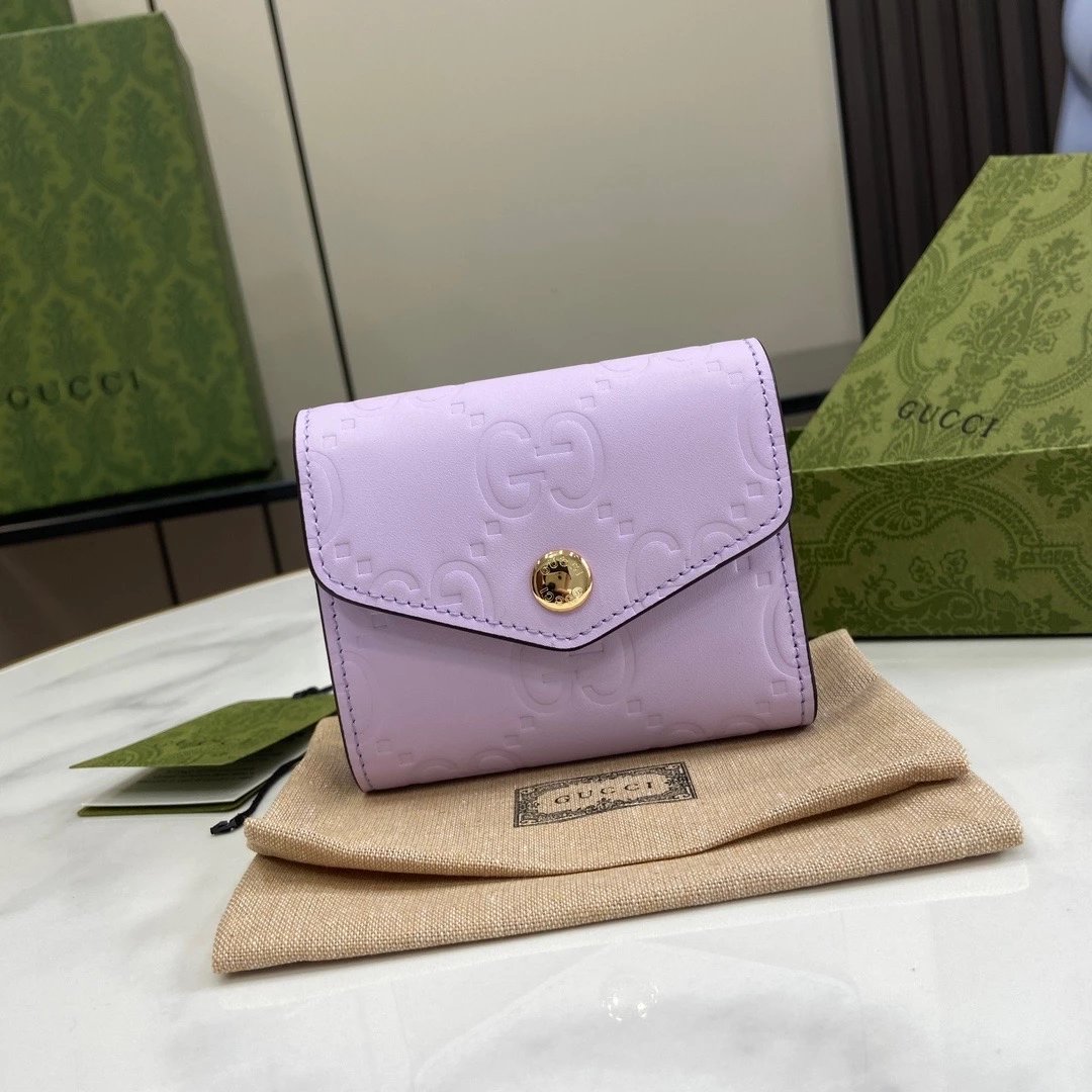 Gucci Wallet Top version 【High Version Original Leather】2024New/Ophidia Series Mini Trifold Wallet Women's Wallet Women's Wallet Coin Purse Small Wallet Women's Bag Embossed Original Leather9.5cm Model：772793