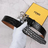 FENDI Belt Top version New European Station Monster Belt Men's Belt Genuine Leather Pure Cowhide Trendy Wild Casual Men's and Women's Brass Buckle Belt