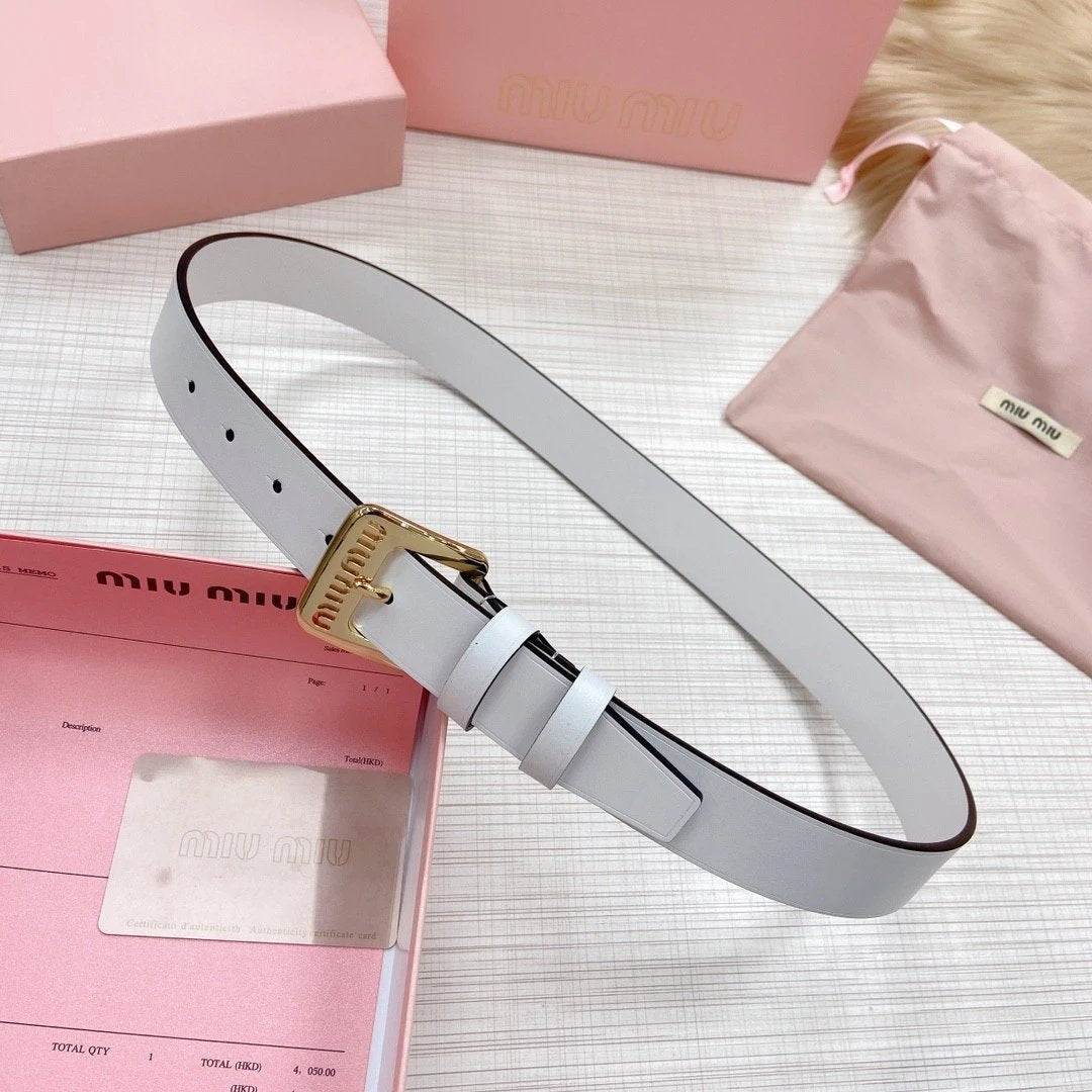 Miu Miu Belt Top version Counter Quality New Women's Belt Minimalist Style Belt CityCalf Calfskin Material.Metal Square Pin Buckle.Fashionable Versatile Width3.0Belt Women's Belt Women