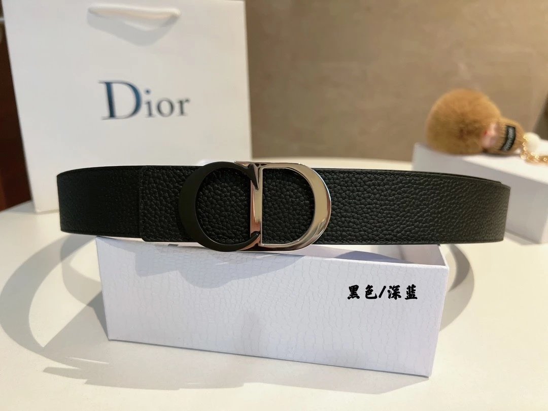 Dior Belt Top version Universal Belt Width for Men and Women3.5cm Genuine Goods Quality Counter Full Set of Packaging Original Leather Material Classic Presbyopic Full Printed Canvas Full Vertical Surface Calfskin Lychee Pattern Bottom Letter Buckle