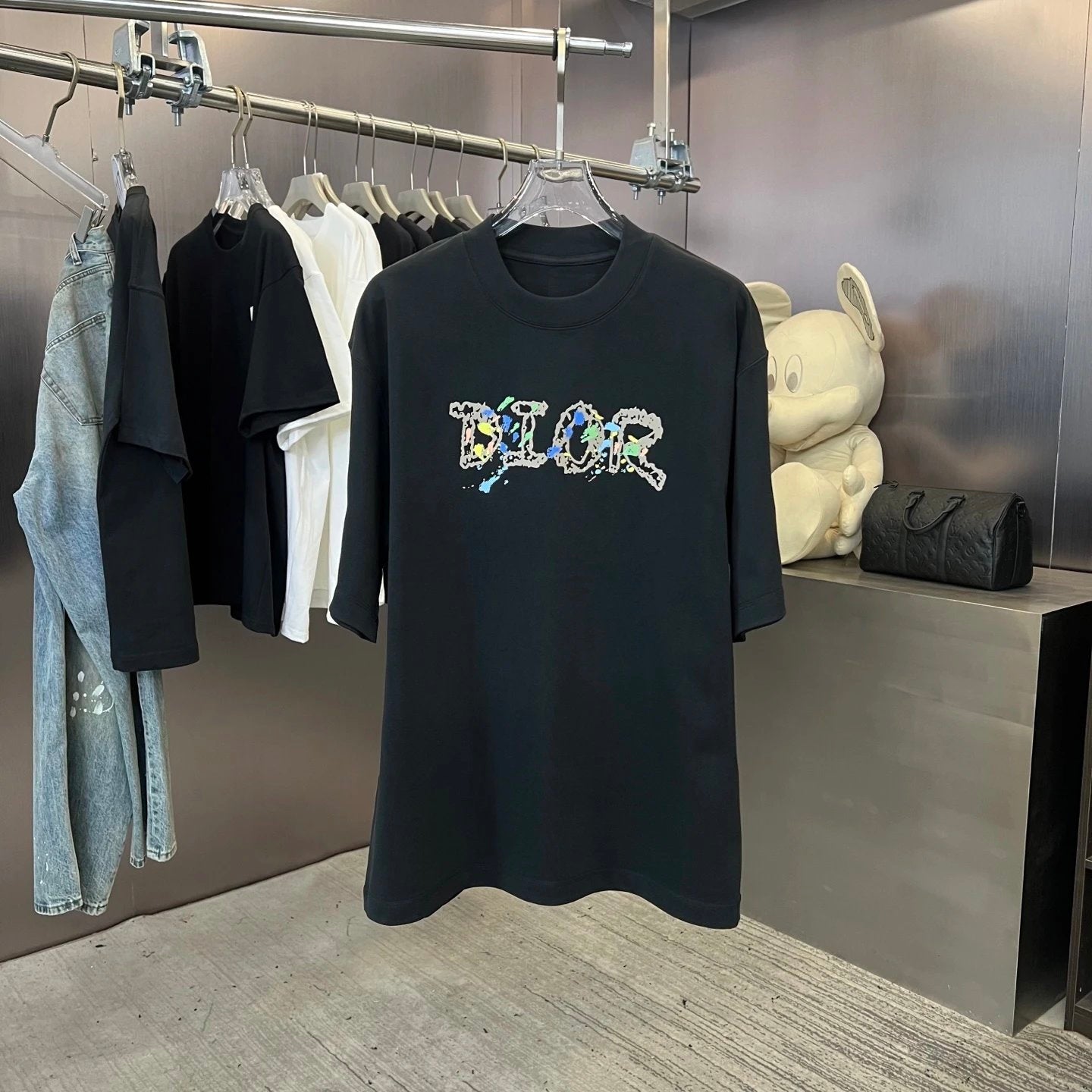 Dior T-shirt Colorful Graffiti Letter Print on the Chest logo round Neck Short Sleeve25ss New Pure Cotton Unisex Style T T-shirt OS Loose Fit Base Shirt Top Half Sleeve T-Shirt