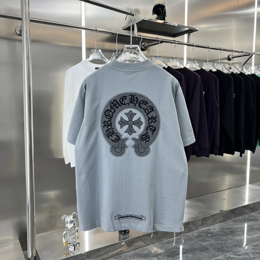 Chrome Hearts T-shirt Horseshoe Embroidery Round Neck Short Sleeve Pure Cotton Unisex T Shirt Bottoming Shirt OS Loose Fit T-Shirt