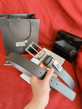 Montblanc Belt Top version Business Casual Belt Belt High Quality Double-Sided Head Layer Cowhide with Steel Buckle Men's Leather Belt Fashion All-Match Business Belt Double-Sided Available3.5