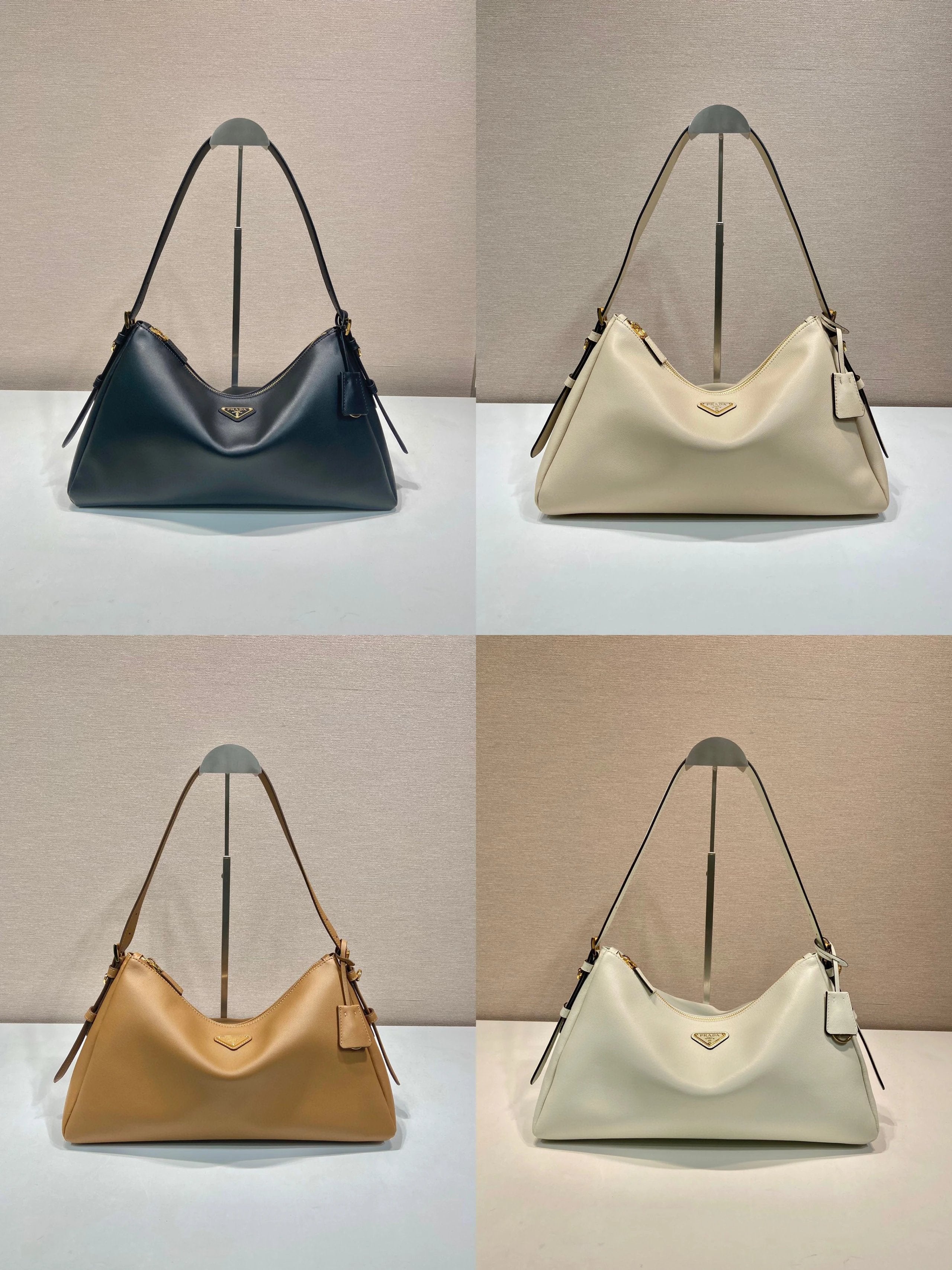 PRADA Bag Top version Latest Aimee Underarm Bag Imported Calfskin Enamel Metal Triangle Logo Zipper Open and Close Leather hobo Bag Handbag Shoulder Bag Large1BC228