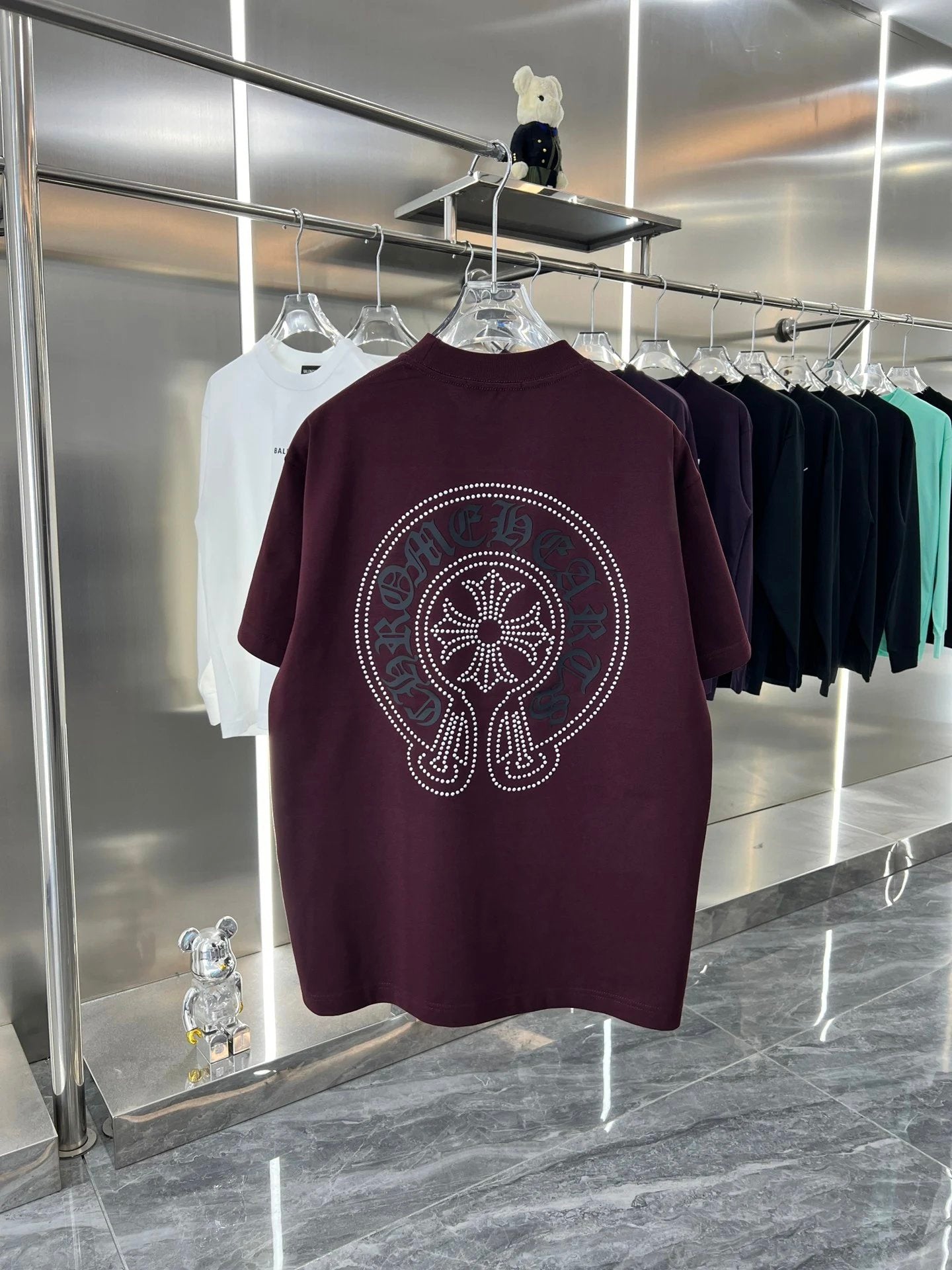 Chrome Hearts T-shirt 3D Silicone Rhinestone Horse Hoof Flower logo Round Neck Short Sleeve Pure Cotton Unisex T Shirt Bottoming Shirt OS Loose Fit T-Shirt