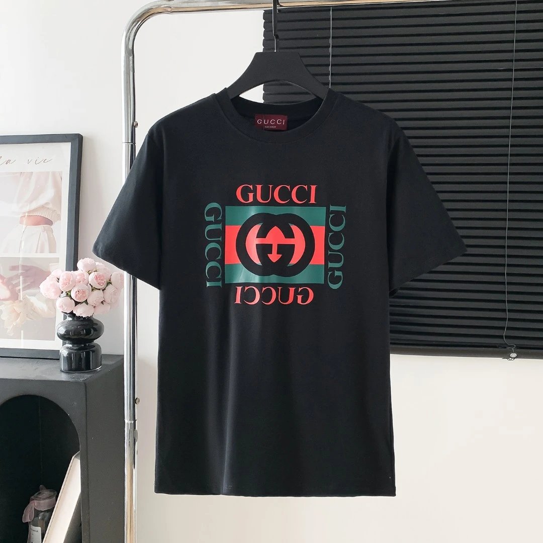 Gucci T-shirt Chest GG Printing logo round Neck Short Sleeve25ss New Pure Cotton Unisex Style T Casual T-Shirt Base Layer Shirt OS Loose Fit Half Sleeve Top Plus Size
