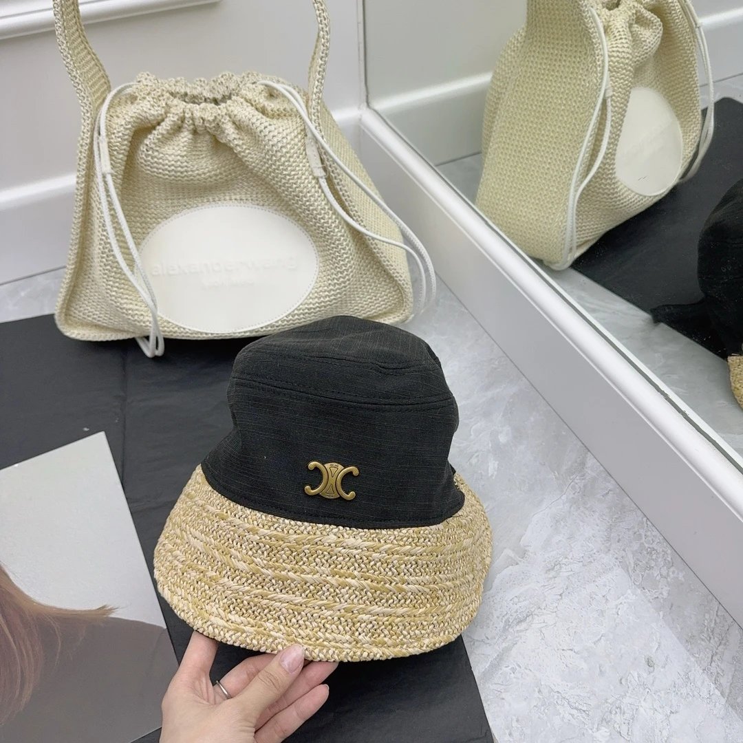 Celine Hat Double C Alphabet Gold Label logo Fisherman Hat Casual Sun Protection Face Covering UV Protection Outdoor Versatile Flat Top Bucket Hat