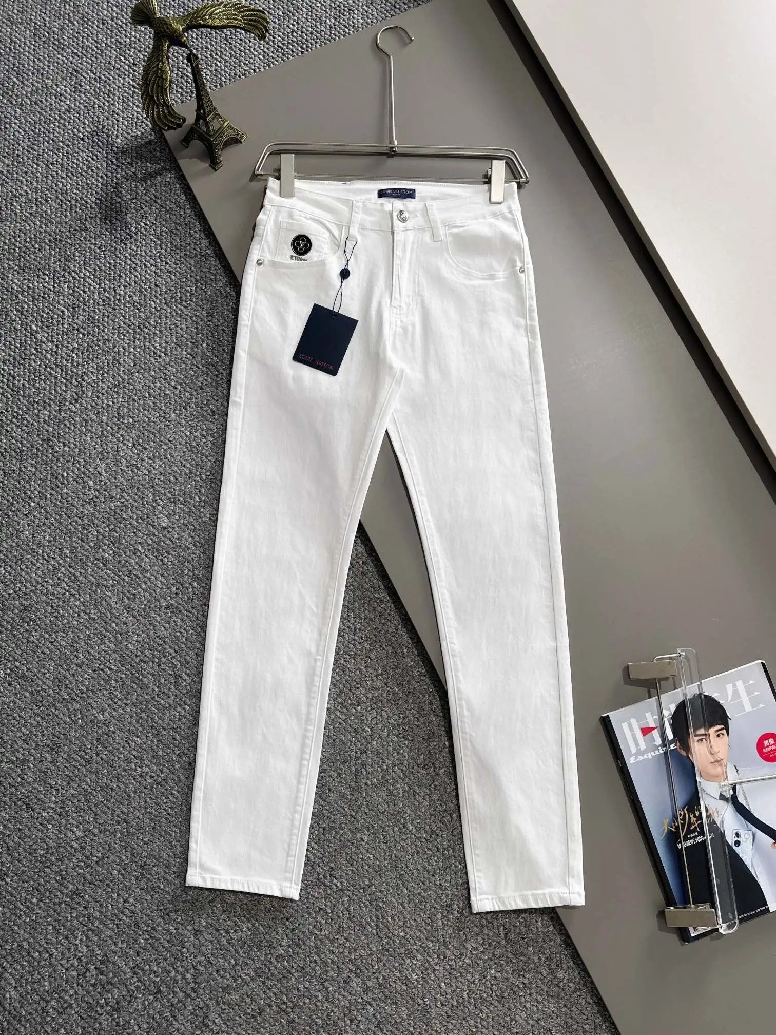 Louis Vuitton LV Jeans Back Waist Leather Label Hardware logo25ss Spring Summer New Straight Slim Fit Jeans High Waist Unisex Loose Fit Long Pants