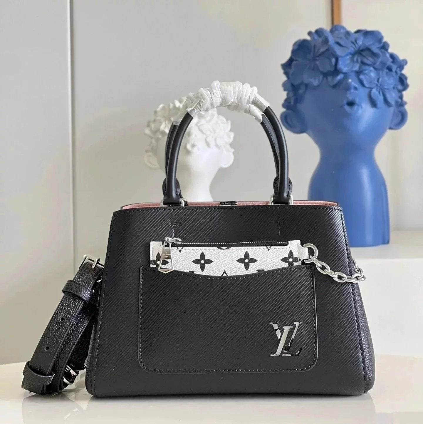 Louis Vuitton LV Women's Bag Top version 2022New Women's Bag Water Ripple Series MarelleToteBB One-Shoulder Crossbody Handbag Color Matching Large Bag M59952Black Small m59950Blue Small m20520White and Small m59954Black Big
