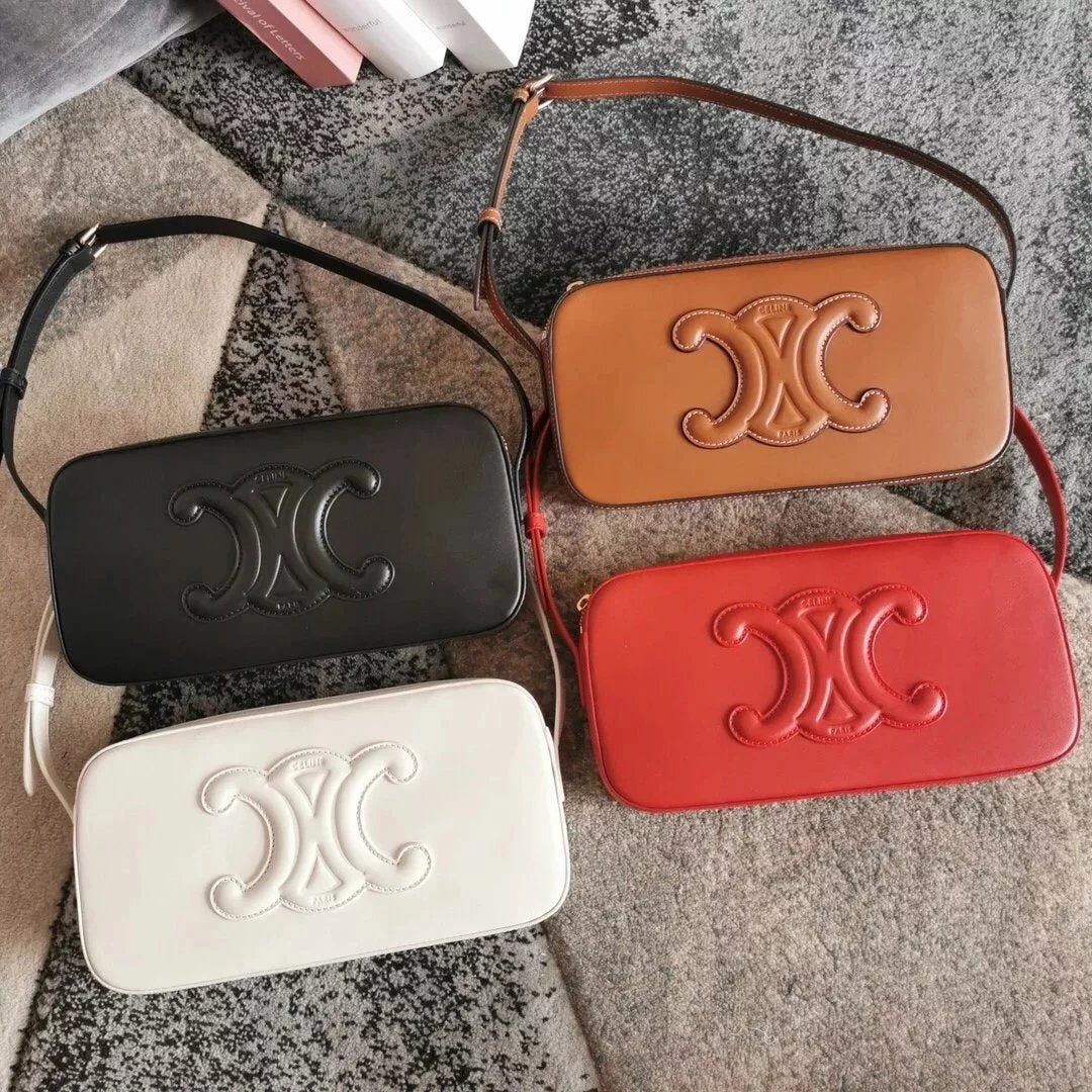 Celine women's bag Top version 【Original Leather Pattern】2022Spring and Summer New Underarm Bag Triomphe Arc De Triomphe Cowhide Underarm Bag logo Printed Crossbody Bag Camera Bag Women's Bag Clutch Cosmetic Bag