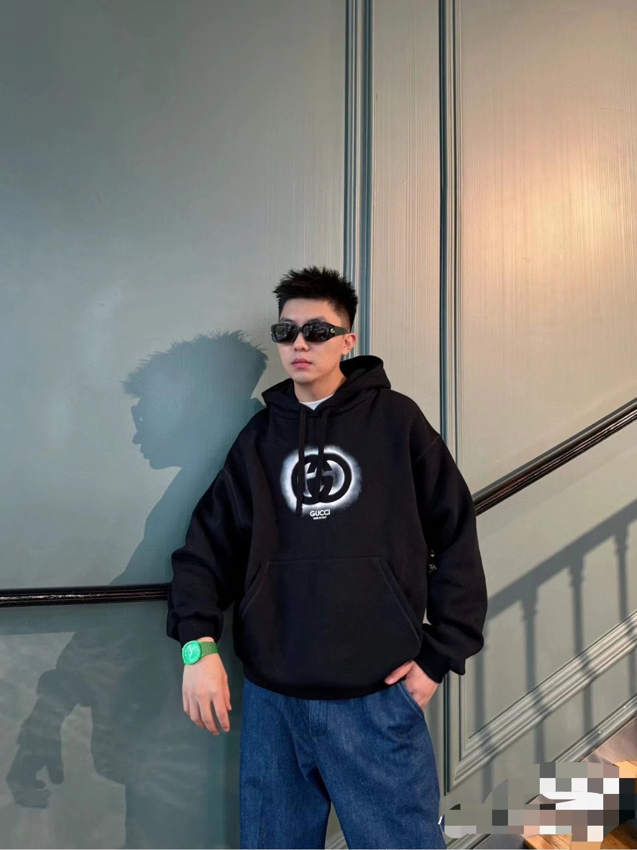 Gucci Hoodie Chest Print logo Solid Color Hooded Sweatshirt Jacket Top Unisex Sports Casual Loose Fit Versatile