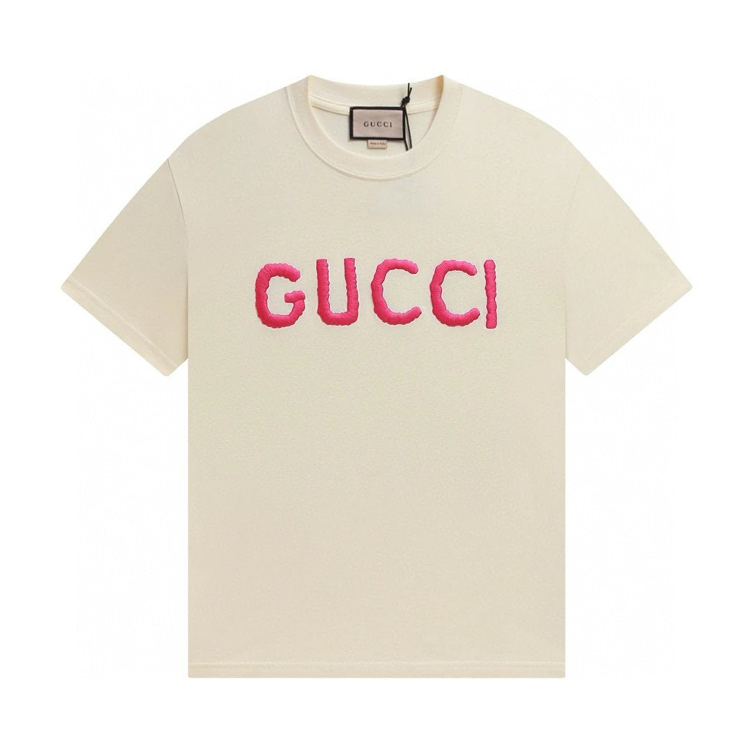 Gucci T-shirt Red brand on the chest logo round Neck Short Sleeve25ss New pure cotton T Unisex T-Shirt OS Drop Shoulder Loose Fit Base Shirt Top T-Shirt Short Sleeve