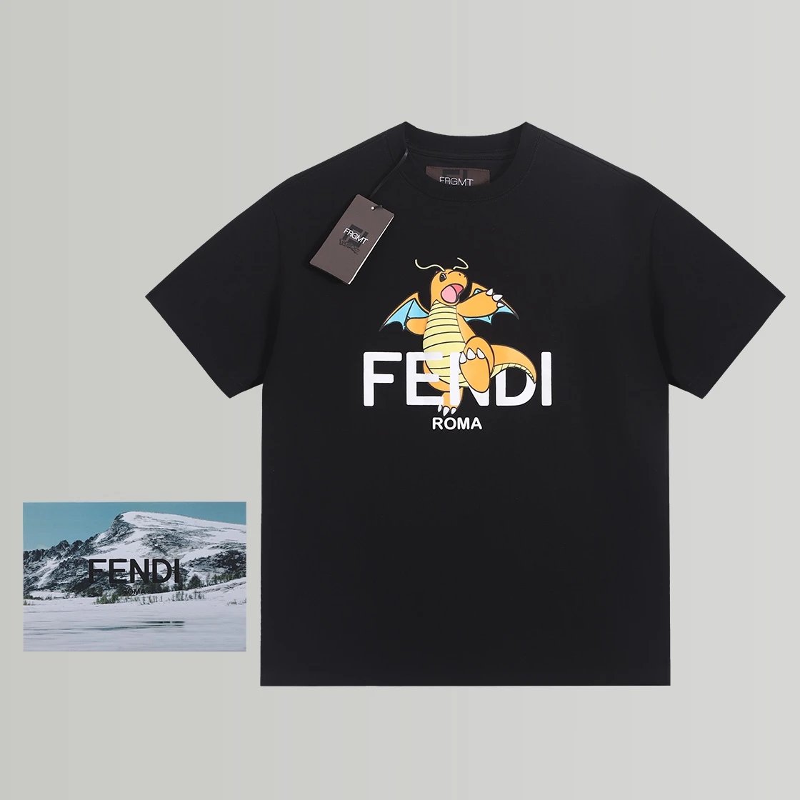 FENDI T-shirt Chest Pokémon Anime Pet Print logo round Neck Short Sleeve25ss New pure cotton T Unisex T-Shirt OS Drop Shoulder Loose Fit Base Shirt Top T-Shirt Short Sleeve