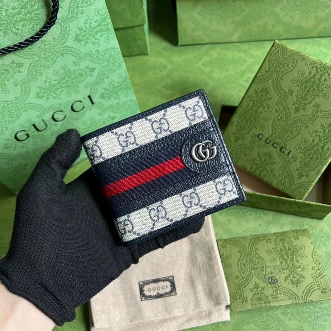 Gucci Wallet Top version 【**Original Factory】Latest Men's and Women's Wallet Card Clamp Short Wallet Fold Wallet Card Holder Card Holder Women's Bag597606