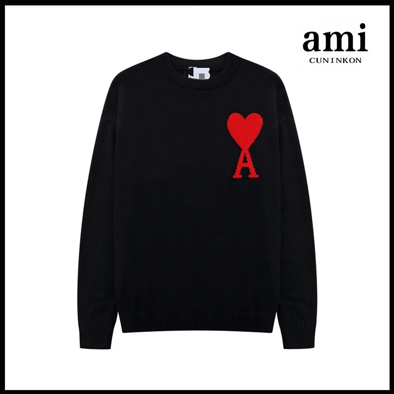 Ami Sweater Knitwear Classic round Neck Big Heart Jacquard Pullover Sweater Loose and Idle Sense Casual Couple Outfit-CY