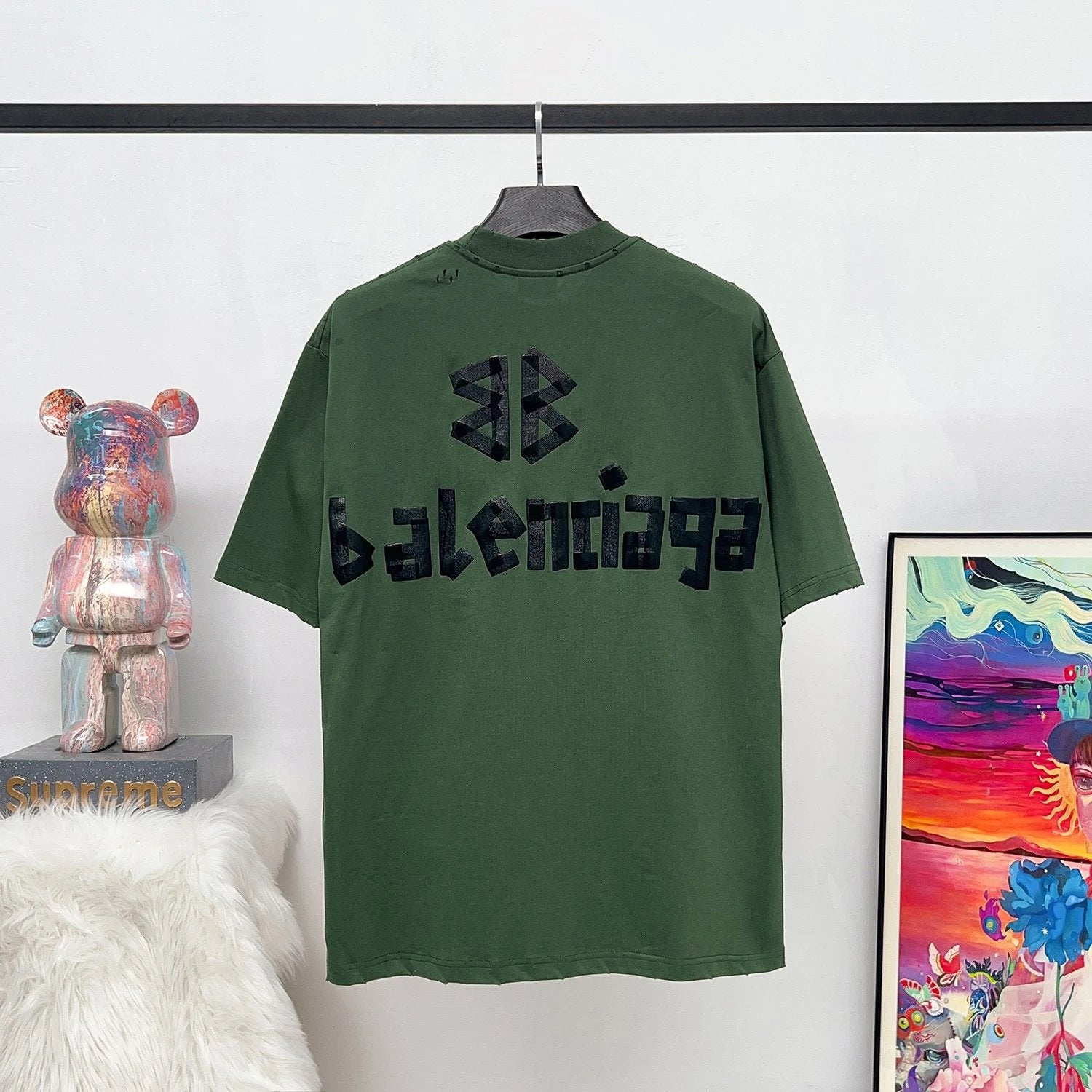 Balenciaga T-shirt Yellow Tape Print logo round Neck Short Sleeve25ss New Pure Cotton Unisex Style T T-shirt OS Loose Fit Base Shirt Top Half Sleeve T-Shirt