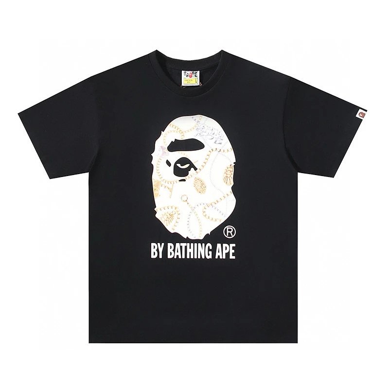 Bape T-shirt Top Version Counter Same Style Pure Cotton Summer Men's and Women's Same Fashion Loose All-Matching2024New Short Sleeve T T-shirt