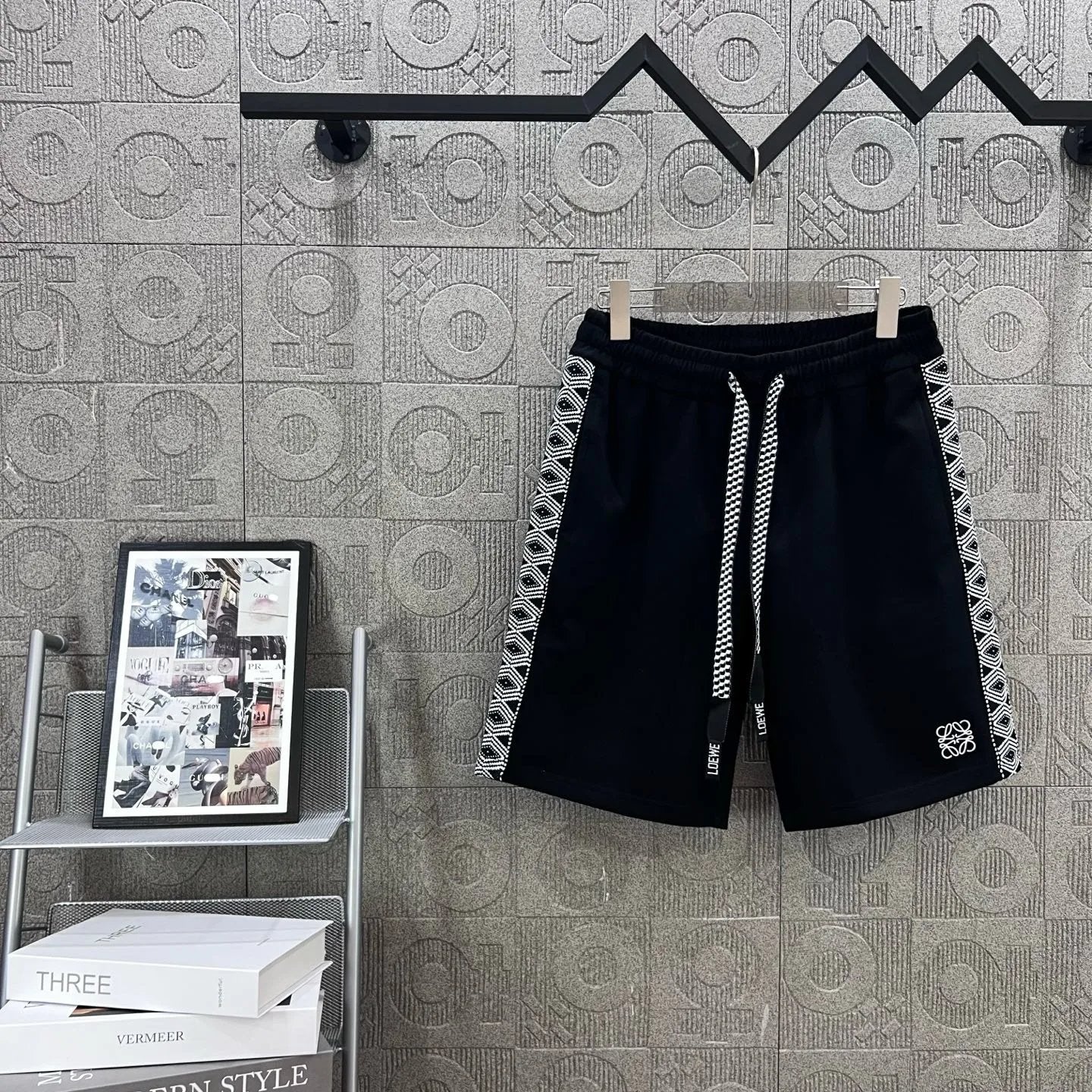 LOEWE Shorts Side Jacquard Webbing Patchwork Small Logo Embroidery logo Five-point Shorts25ss New Drawstring Casual Summer Pants5Two-in-One Casual Sweatpants for Men and Women, Pure Cotton Joggers
