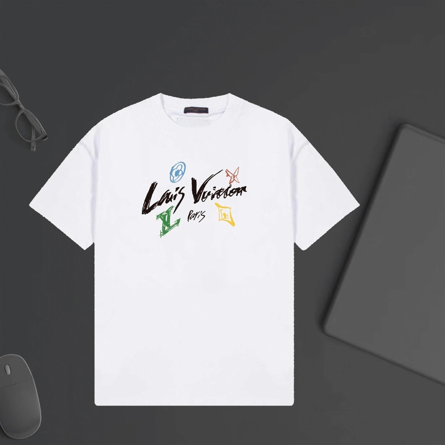 Louis Vuitton LV T-shirt Chest Patchwork Letter Print logo round Neck Short Sleeve25ss New Pure Cotton Unisex Style T Casual T-Shirt Base Layer Shirt OS Loose Fit Half Sleeve Top Plus Size