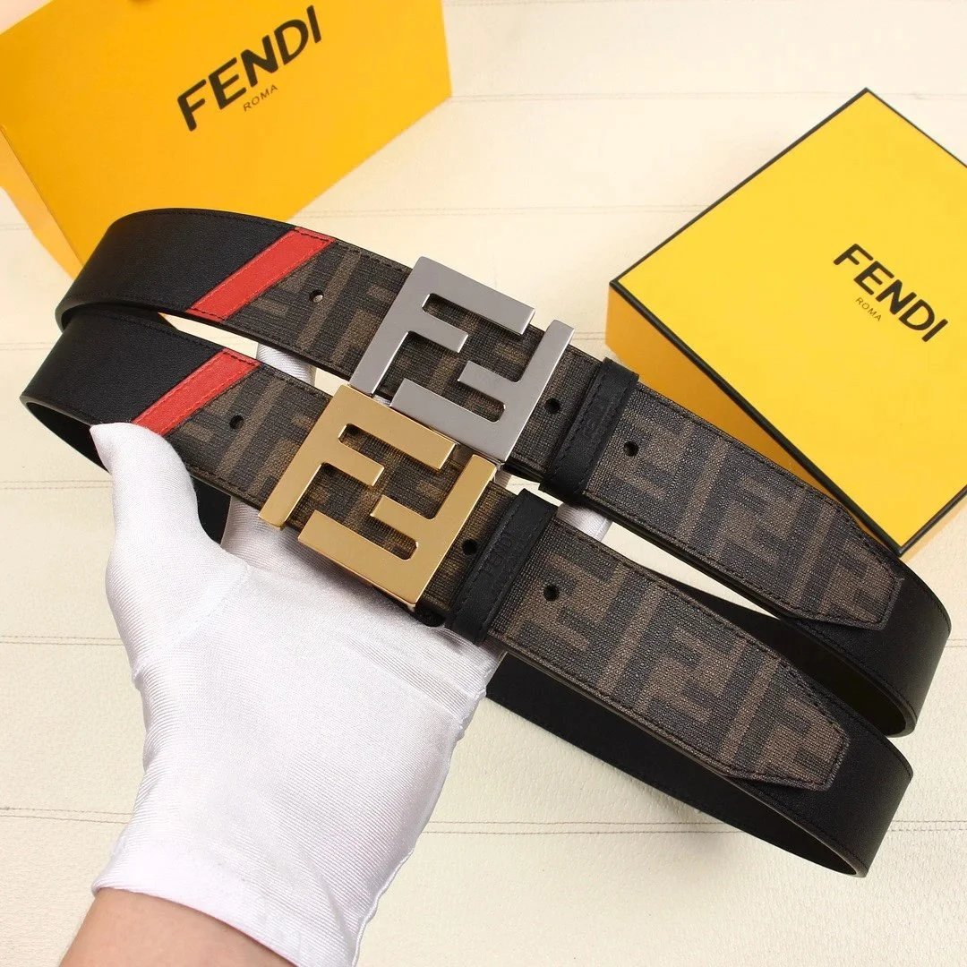 FENDI Belt Top version Belt Men's and Women's Belt Italy Imported Cowhide Leather Pure Original Leather Men's Belt Smooth Buckle Man's Belt f Home Belt3.8Centimeter Wide