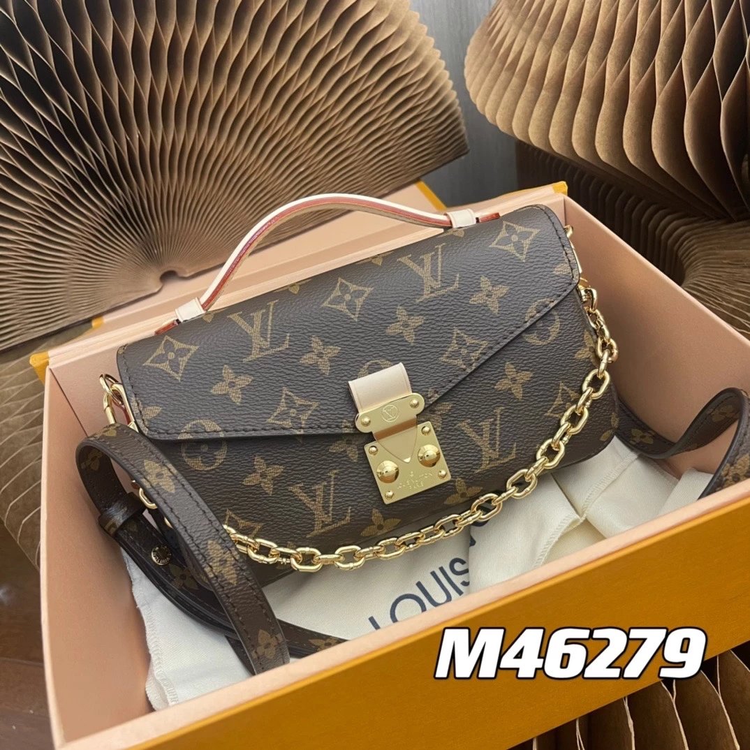 Louis Vuitton LV Women's Bag Top version 【Tax-Free Chip Version MB Version All-Steel Hardware】2022New Women's Bag METISEASTWEST Messenger Chain Bag Double Chain Small Mailman Bag Presbyopic Shoulder Messenger Bag Handbag M46279