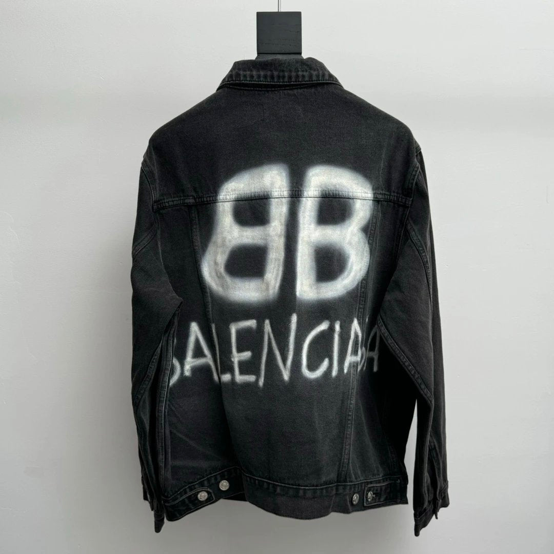 Balenciaga Jackets Double B Graffiti Vintage Washed Denim Jacket Casual Loose Cardigan Unisex24ss Autumn and Winter New Products