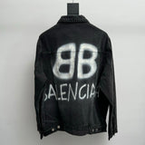 Balenciaga Jackets Double B Graffiti Vintage Washed Denim Jacket Casual Loose Cardigan Unisex24ss Autumn and Winter New Products