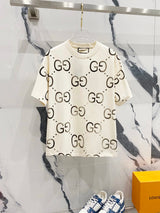Gucci T-shirt Classic Full Print GG Letters LOGO Printed Logo Crew Neck Short Sleeve Pure Cotton T Unisex T-Shirt OS Loose Fit Base Shirt Summer Casual Simple T-Shirt