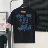 Louis Vuitton LV T-shirt Back logo Denim Patch Letter Crew Neck Short Sleeve25ss New pure cotton T Unisex T-Shirt OS Loose Fit Base Shirt Top Half Sleeve T-Shirt