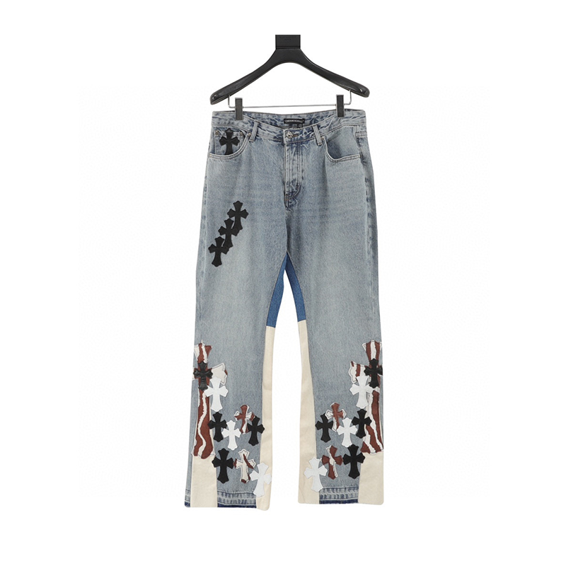 Chrome Hearts Jeans Horn Damaged Leather Jeans for Men and Women