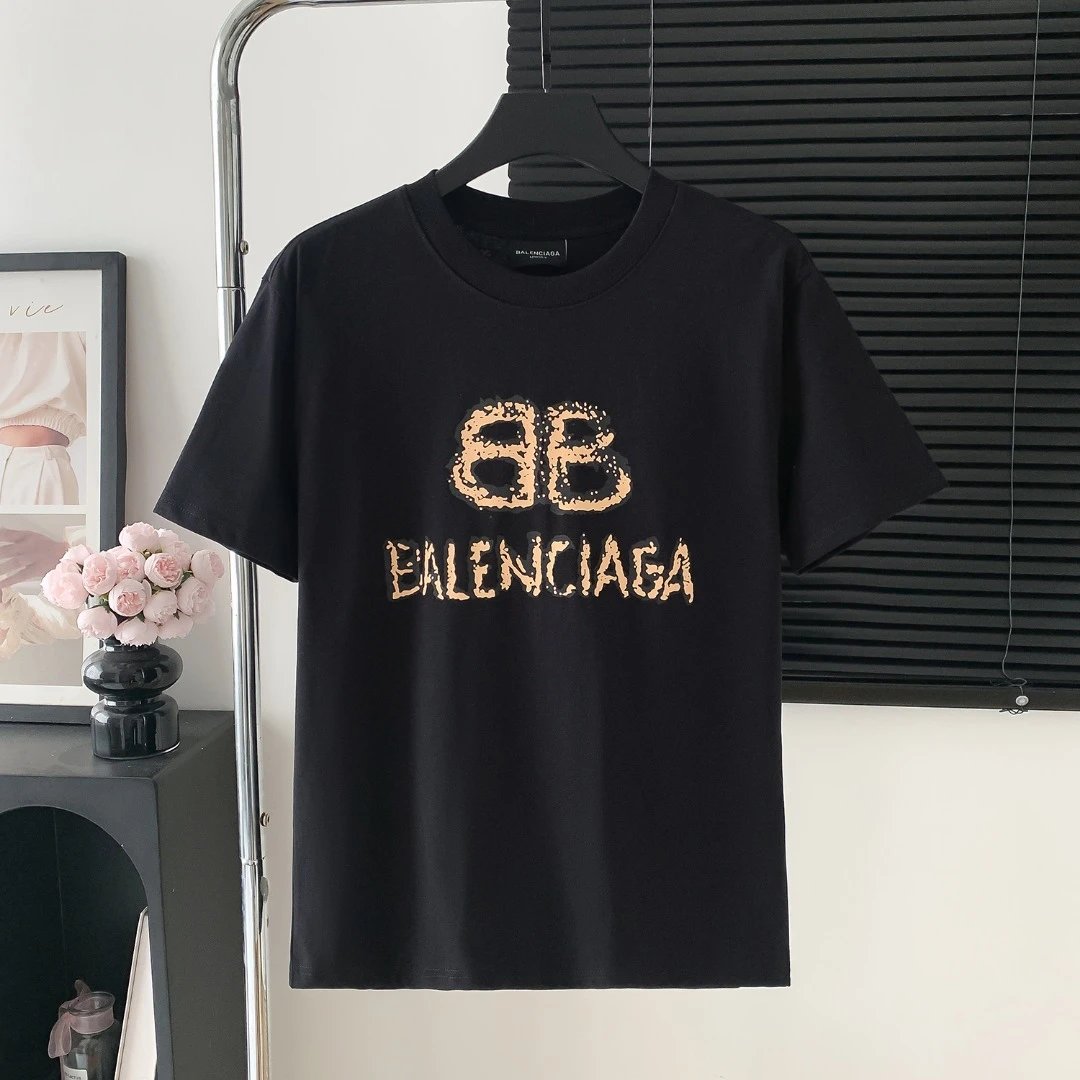 Balenciaga T-shirt Double-breasted B Letter Printing Logo Logo Crew Neck Short Sleeve25ss New Pure Cotton Unisex Style T T-shirt OS Loose Fit Base Shirt Top Half Sleeve T-Shirt