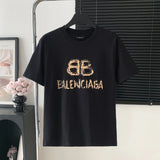 Balenciaga T-shirt Double-breasted B Letter Printing Logo Logo Crew Neck Short Sleeve25ss New Pure Cotton Unisex Style T T-shirt OS Loose Fit Base Shirt Top Half Sleeve T-Shirt