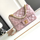 Chanel Women's Bag Top version 【Original Leather**】C Jia Nai Jia24P Early Spring New Pearl Flap Bag Pearl CF Square Fat Bag Genuine Leather Ladies Women's Bags Trendy Hot Sale Women's Bag Home Pearl Bag Pearl CF Package Pearl Chain Bag